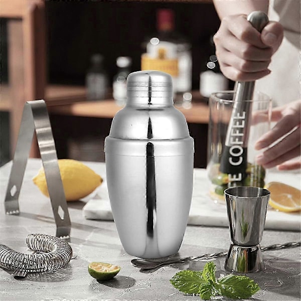 6 STK Mini Cocktail Shaker, Drink Shakers Cocktail, Rustfri Mini Shaker, Cocktail Shaker med Si, 250ml [DB] Silver