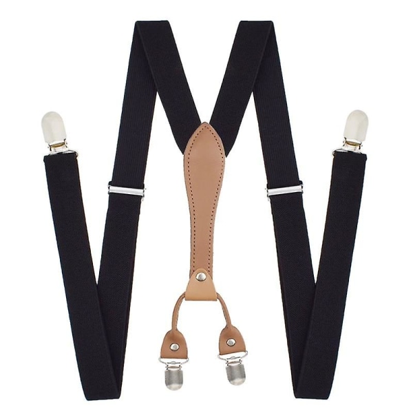 Elastiska clip-on, Y-formade hängslen, enfärgade polyesterhängslen med läder [DB] Khaki