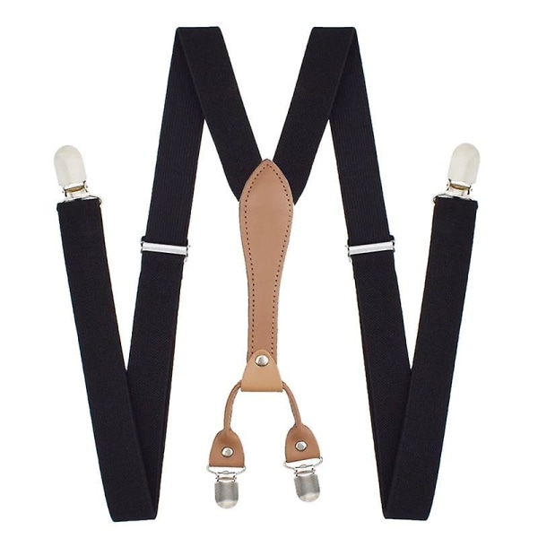 Elastiska clip-on, Y-formade hängslen, massiva polyester hängslen med läder [DB] Khaki