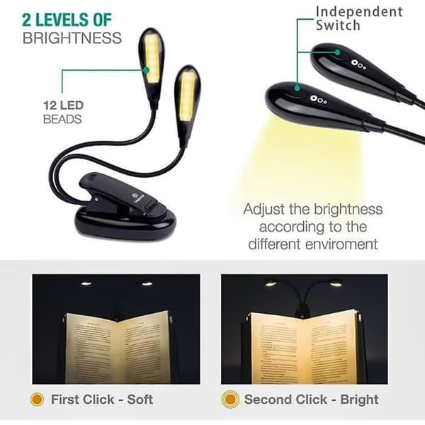 Genopladelig 12 LED Noder Lampe - Clip-on Sengelampe med Dobbelt Øjenbeskyttelse