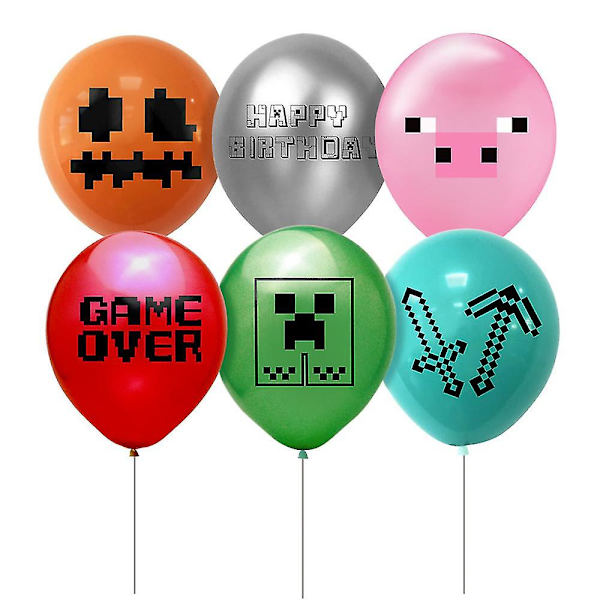 Minecraft-tema bursdagsfestutstyr Dekorasjoner Ballonger Banner Kakepynt Sett {DB}