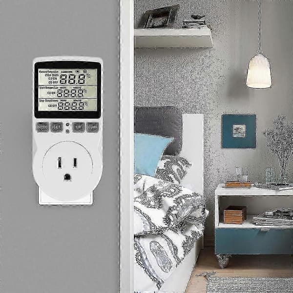 Digital temperaturregulator stikkontakt EU-stik termostat med timer-kontakt sensorprobe[DB] FR