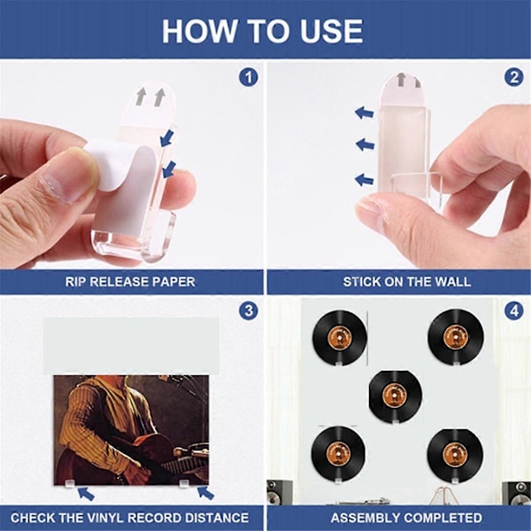 Vinylplade vægmontering, 18 stk. Akryl Vinylpladeholder Selvklæbende Klar Vinyl Display Hylde [DB] Transparent