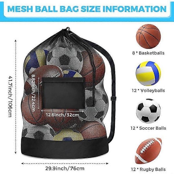 Extra Stor Sportbollsväska Mesh Fotbollsväska Kraftig Dragskoväska Lagarbete för Förvaring av Basketboll, Volleyboll, Baseboll, Simutrustning db