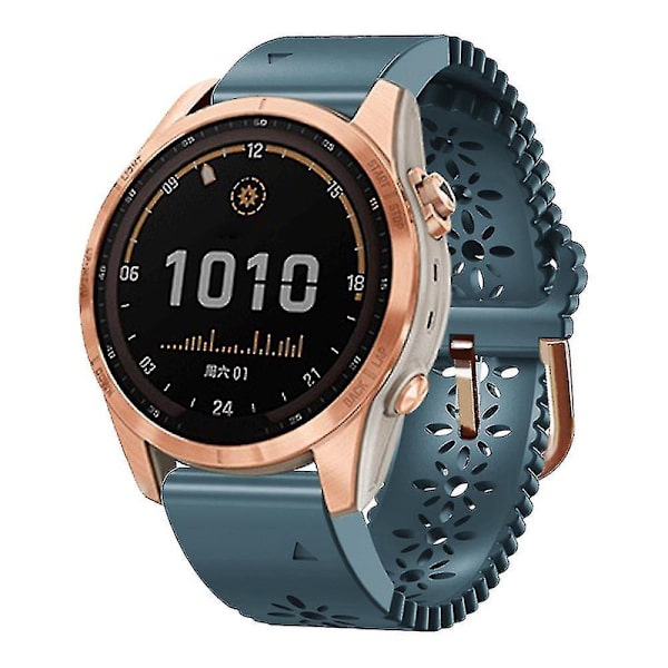 Til Garmin Fenix 7s / 6s Pro / 5s Plus / Instinct 2s Udhullet Blomstermønster Silikone Urrem Justerbar Hurtigudløser Blød Rem Udskiftning DB Lake Blue