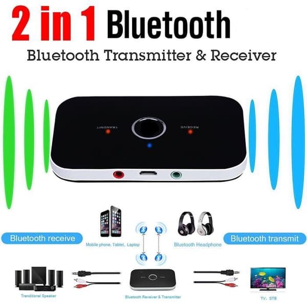 2-i-1 Bluetooth-adapter Trådløs Stereo HiFi Lydsender-mottaker - Svart