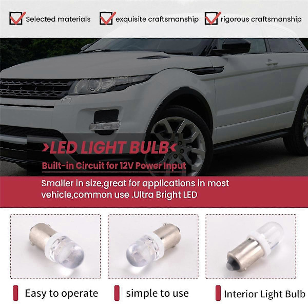 20 kpl BA9S 1895 H6W 53 57 Bajonetti LED-valaisimia auton karttavaloon 12V Valkoinen db Silver