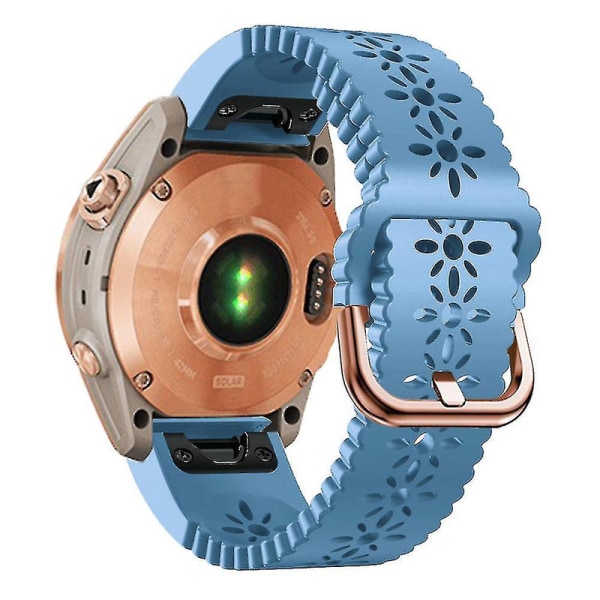 Til Garmin Fenix 7s / 6s Pro / 5s Plus / Instinct 2s Udhullet Blomstermønster Silikone Urrem Justerbar Hurtigudløser Blød Rem Udskiftning DB Baby Blue