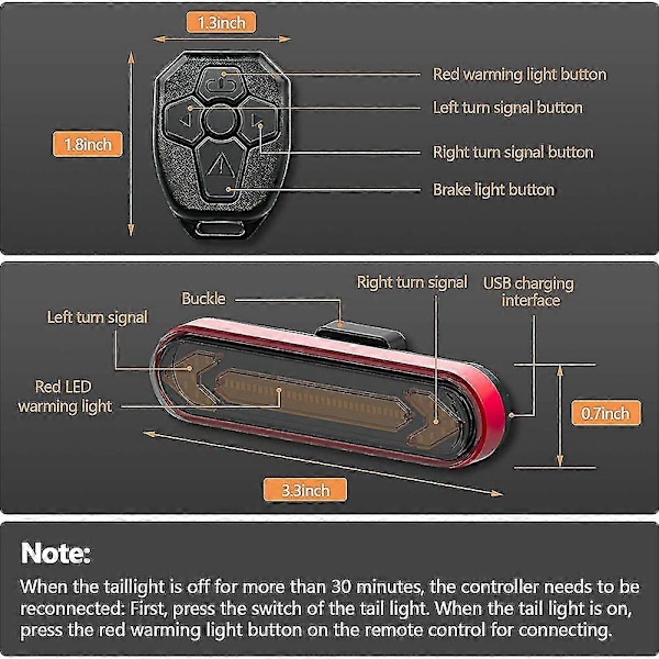 Cykelbaklykta med Blinkers/Fjärrkontroll Laddningsbar LED-Cykelbaklykta, Säkerhetscykling DB black