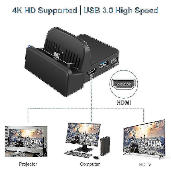 Nintendo Switch Dock, bærbar Nintendo Switch Tv Docking Station, erstatning for officiel Nintendo DB