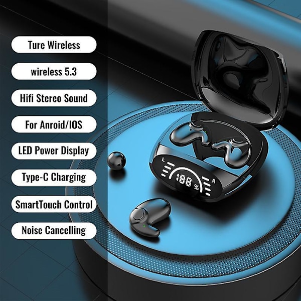 Näkymättömät langattomat unikuulokkeet latauskotelolla Bluetooth 5.3 Piilotetut nappikuulokkeet Kevyet vedenpitävät melua vaimentavat urheilu stereomusiikki [db] black
