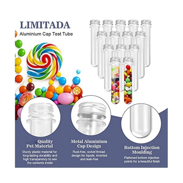 15 kpl 100 ml kirkkaat muoviset koeputket kierrekorkilla ja 1 puhdistusharja - Gumball Candy putket [DB] Transparent