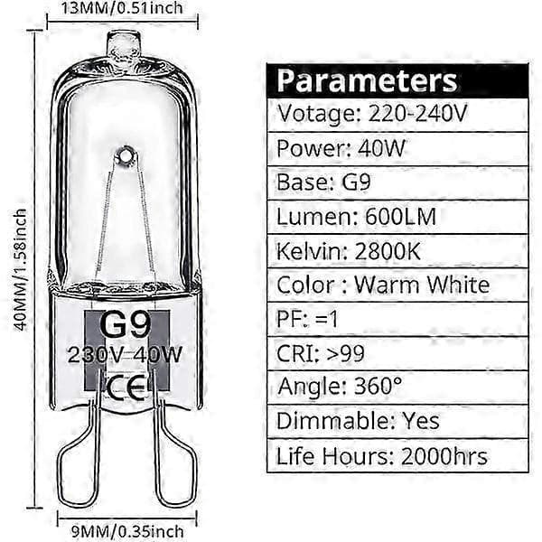 G9 halogenpærer 40W, 230V, 10-pak 40W[DB]