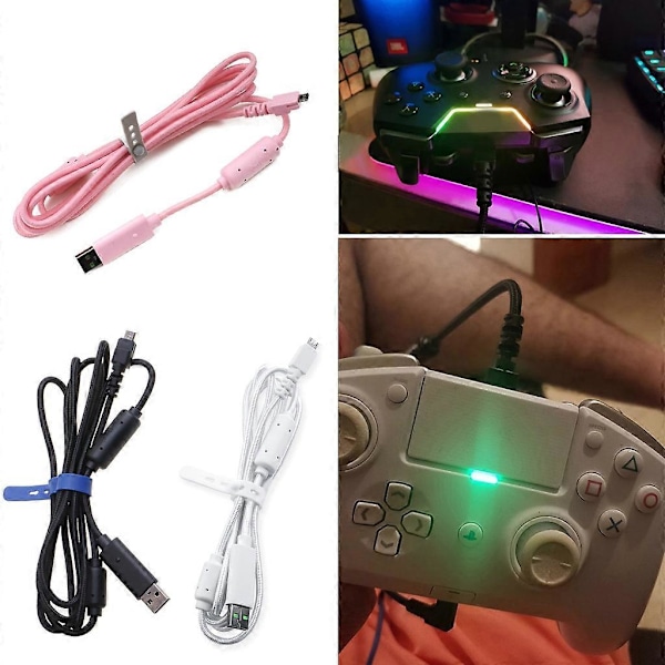Til Razer Wildcat / Razer Raiju PS4 Sort/Hvid/Pink Udskiftnings USB-kabel [DB] White