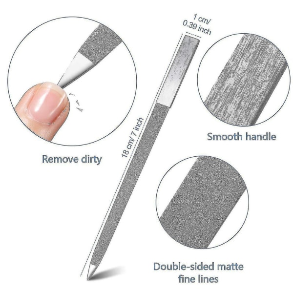 3 stk. Diamant Neglefil Sæt Rustfrit Stål Dobbeltsidet Neglefil Metal Safir Buffer Fil Mani DB