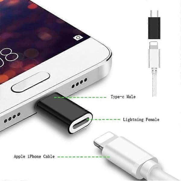 Kvindelig Lightning Lightning Lightning Load Converter til Micro USB / Type C Han, Synkroniseringsadapter til iPhone, Xiaomi Huawei Telefon  DB black