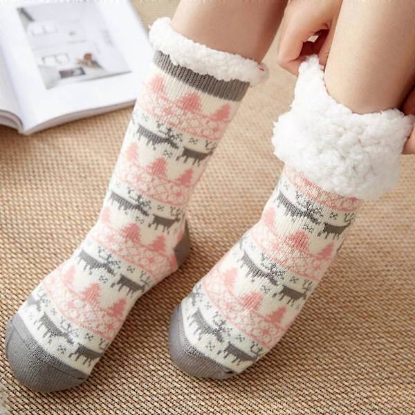 Naisten Sukkahousut Polveen Saakka, Ylimääräisen Paksu Fleece Vuorattu Pehmeät Mukavat Tossut Sukat db White Deer