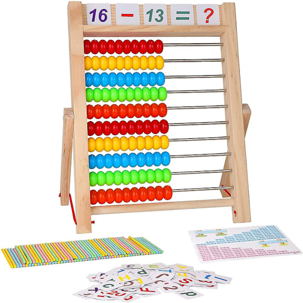 Børns Læring Legetøj, 10-rækkers Træramme Abacus Med Flerfarvede Perler Db