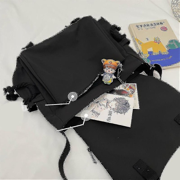 Retro Messenger Bag Herr Stor Kapacitet Lätt Ryggsäck Justerbar Axelrem DB Black Single Pack