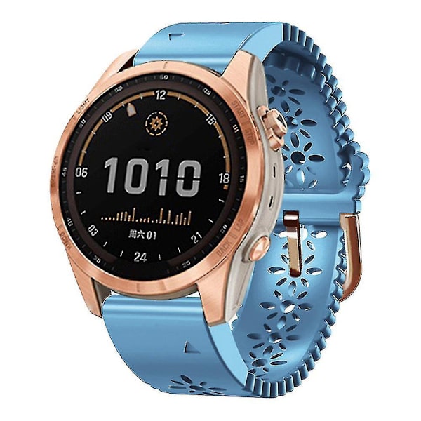 Til Garmin Fenix 7s / 6s Pro / 5s Plus / Instinct 2s Udhullet Blomstermønster Silikone Urrem Justerbar Hurtigudløser Blød Rem Udskiftning DB Baby Blue