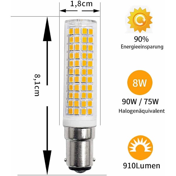 2023 B15d LED-lampor 8w motsvarande 90w 80w 75w varmvit B15-sockel 910lm 220v 230v 3000k (set om 2) Snabb [DB]