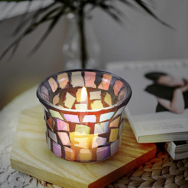 Glassmosaikk lysestake til dekorasjon 2 stk. moteriktige romantiske lysestaker [DB]