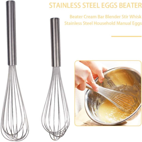 Eggevisp, stavmikser i rustfritt stål, kjøkkenverktøy for å blande melk, egg, matlaging og baking (størrelse: 12 tommer)
