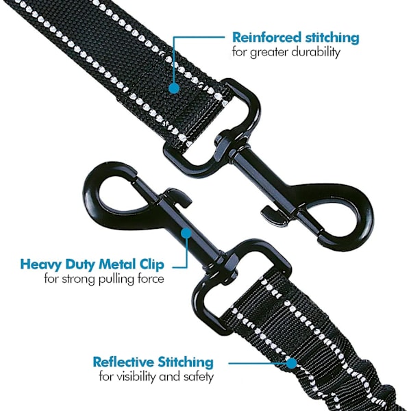 1 stk. Dobbel kobbel for 2 hunder, et hundetrekktau med to puter Hundekobbel, Reflekterende, Trening og trening, 360 Tangle-free [DB]