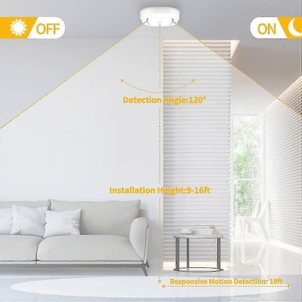 Loftsensor loftlampe batteridrevet, trådløs bevægelsessensor [DB] White