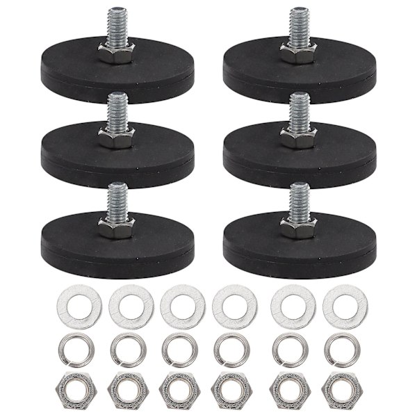 6 stk. Magnet Bilmontering Runde Magneter Nummerplademagnet Gummibelagt Monteringsmagneter Gummibelagt Magnet {db} Black 4.3X4.3X2.2CM