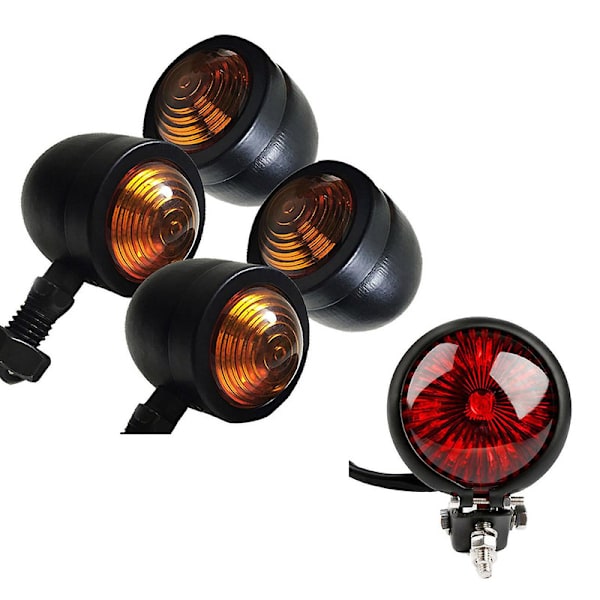 5 stk./sæt Motorcykel Blinklys Baglygter Brems Stop Lygte Til Cafe Bobber Chopper [DB] Black