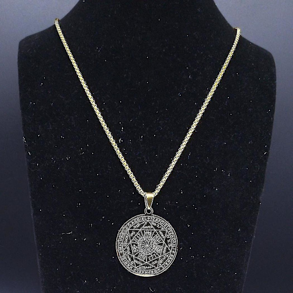 Syv Ærkeengle Amulet Rustfrit Stål Halskæder Mænd Segl af Salomon Talisman Halskæde Beskyttelse Smykker Krave Hombre_lldxm Db C 60cm BOX GD