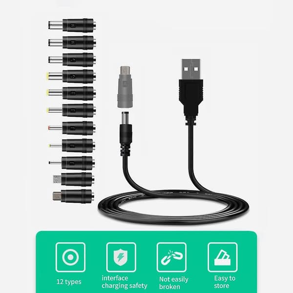 5V USB - DC5521 virtajohto tukee latausta, sisältää 12 liitintä [Db]