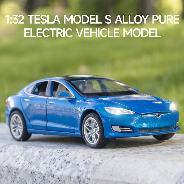 Tesla Model S bilmodell med ljus & öppningsbar dörr Musiksimuleringsbil Svart
