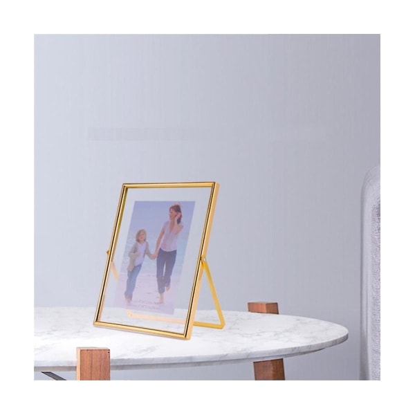 Guld flytande tavelram set om 2, present metallglas fotoramar, för bordsskiva vertikalt