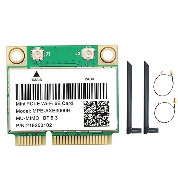 -axe3000h Wifi-kort + dobbelt antenne Wifi 6e 2400mbps Mini Pci-e til Bt 5.3 802.11ax 2.4g/5g/6ghz Wlan-netværkskort
