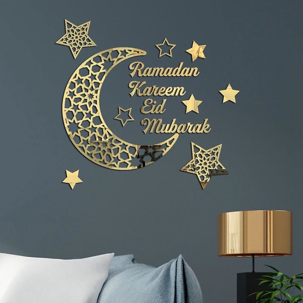 Ramadan Kareem Klistremerker Dekorasjoner Vegg Eid Mubarak Dekor Skilt Soverom Stue Crescent Krystall