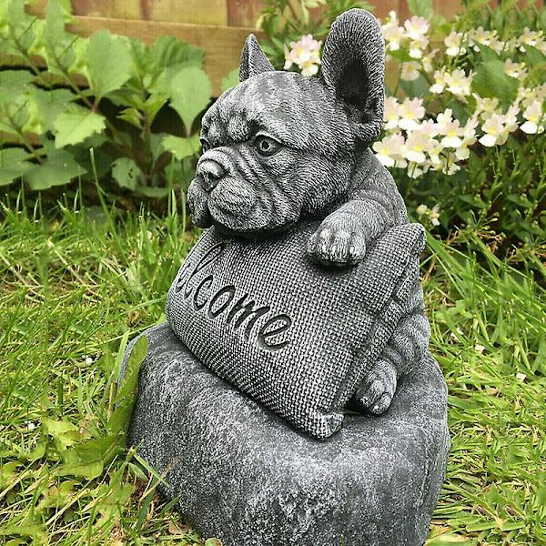 Fransk bulldogg staty trädgårdsdekoration välkomstskylt hartshantverk prydnad inomhus utomhus skulptur  [dB} as show