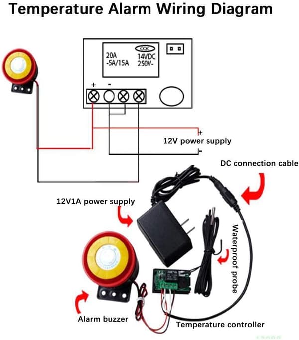 DC 12V termostat digital multifunksjonell temperaturkontroller