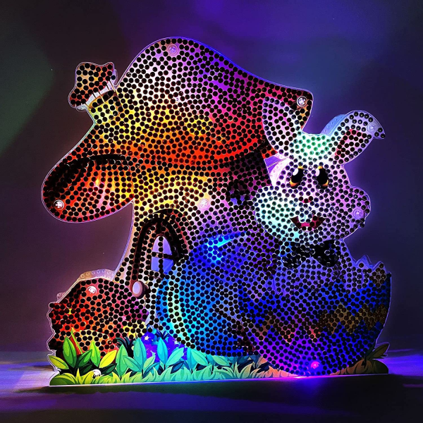 5D DIY-diamantmaleri, dekorative påskepyntsæt, diamantmaleribillede med LED-lys, gave til kaninpåskeæg