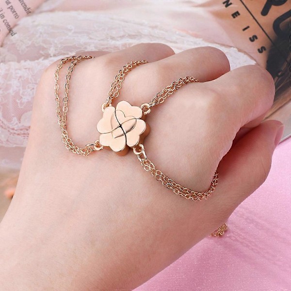 4 stk. Bestevenn Halskjede Magnet Hjerteanheng Choker Hjerte Firkløver [DB] Silver Plated