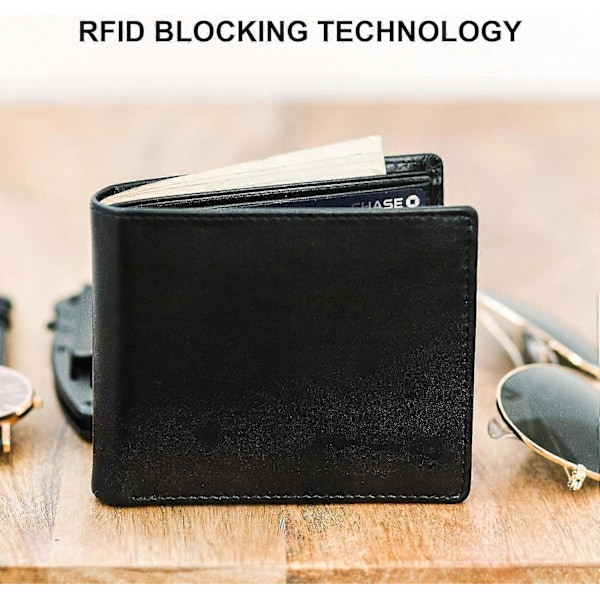 Plånbok i toppnarvläder för män | RFID-skydd | Extra kapacitet, ultrastarka sömmar | Slimmad plånbok med 8 kortfack | Present till honom db