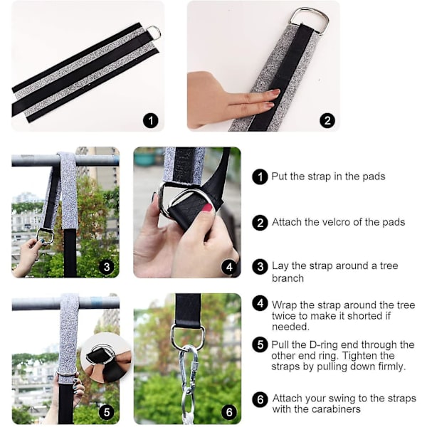 Swing Connection Strap Set, 2 Protective Pads, 2 Carabiner Buckles, 1 Carrying Bag, Suitable For Swings And Hammocks (c) [db] black