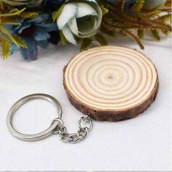 20 Pack Oavslutade Träskivor Nyckelringsblanka Handmålade Tränyckelringar Julhänge DIY Wo [DB] Brown  wood color