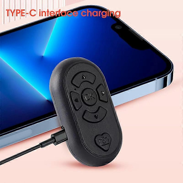 Bluetooth-kompatibel Fjernbetjening Multifunktionel Lav Latens Genopladelig Trådløs Kamera Selfie Kort Video Controller til Telefon [db] Black