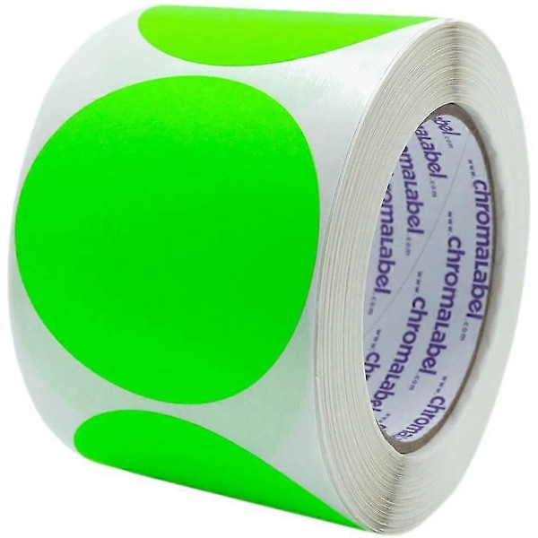 Tarrat, 5 cm pyöreät, irrotettavat värikooditarrat, 500 per rulla [db] Fluorescent Green