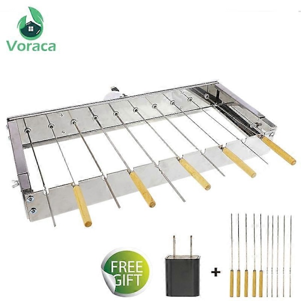 Automatisk Vendende Grill for Utendørs med 10 BBQ-Klistremerker, Rustfritt Stål, Justerbar Bredde, Grillhylle, 10 Hull, Spidd, Rullende Verktøy db 20CM Set