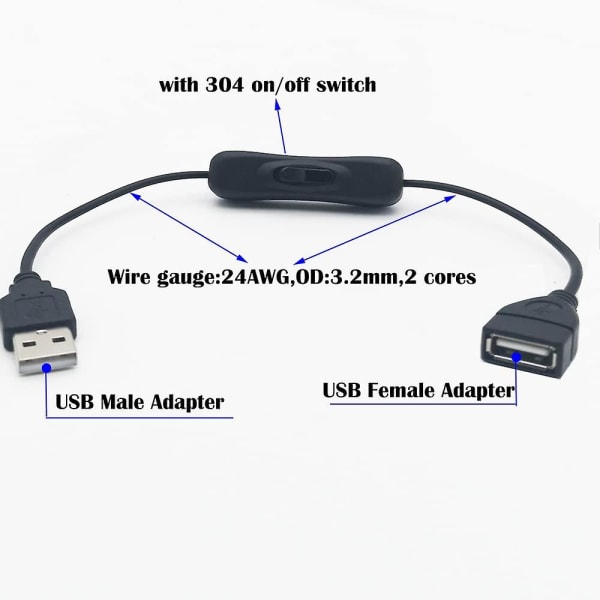 Usb-switch, 4 st 30 cm Usb-förlängningskabel med på/av-knapp, kompatibel med körinspelare, skrivbordslampa, LED-remsa