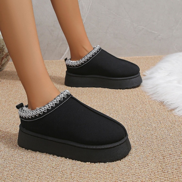 Dames Vinterstøvler Moccasiner Slippers Pelsforet Varme Ankelstøvler Slip On Loafer Black 38