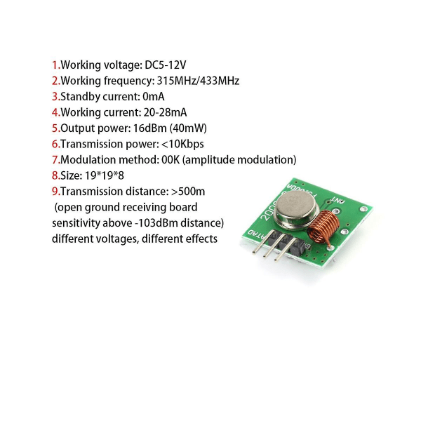 10 sett 433m Super Regenerative Modul Trådløs Sender Modul Tyverialarm Sender Mottaker 433 Frekvens